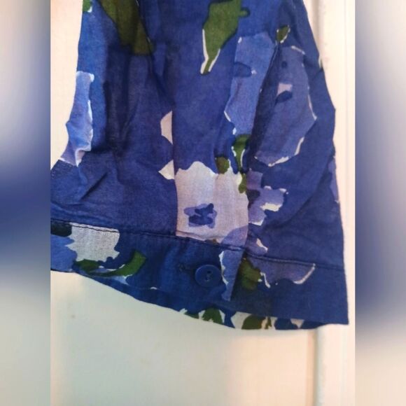 Ann Taylor LOFT Indigo Floral Feminine Ruffle Button-Down Spring Blouse Top M - Picture 5 of 7